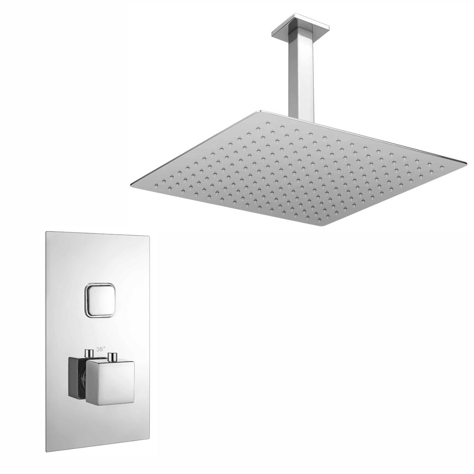 ENKI, Milan, SH0021, Square Thermostatic Concealed Shower Set, Large 400mm Ultra Slim Ceiling Mounted Shower Head, Chrome image